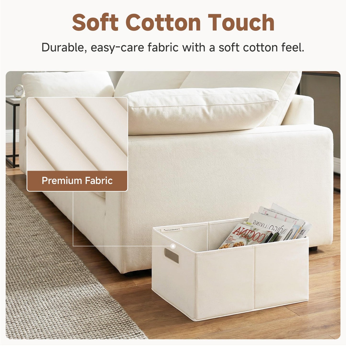 StorageWorks Fabric Storage Bins for Shelves, Closet Organizers and Storage Baskets, Collapsible Storage Bins with Cutout Handles, Large, 2-Pack, Ivory