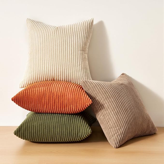 Topfinel Boho Rust OliveGreen Throw Pillow Covers 16x16 Inch Set of 4 Mordern Nordic Cushion Covers Soft Corduroy Fall Home Decor for Couch Bed Sofa Living Room Forest Green