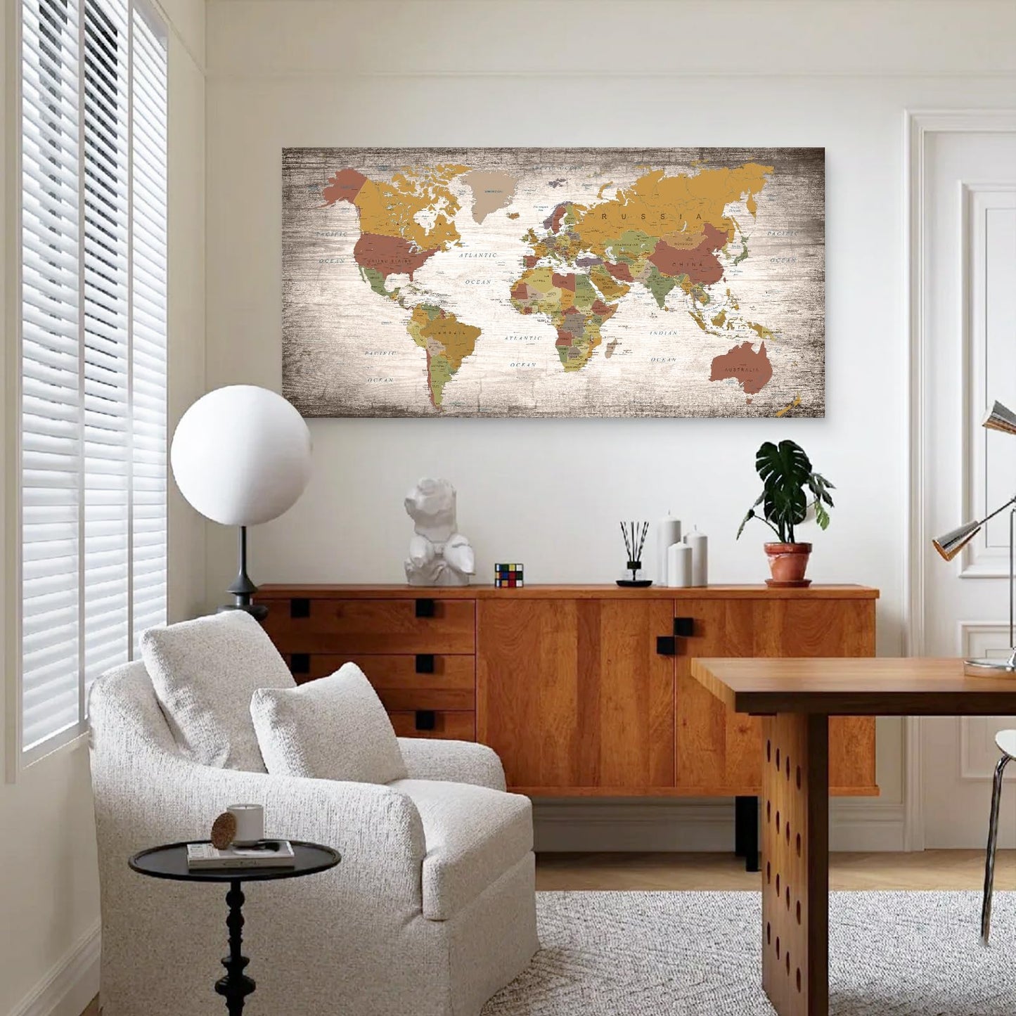 Baisuwallart B0562 1 Piece World Map Poster Canvas Wall Art Painting Modern Framed Map of The World Home Office Decor Maps Picture Prints for Living Room Artwork 48x24inches