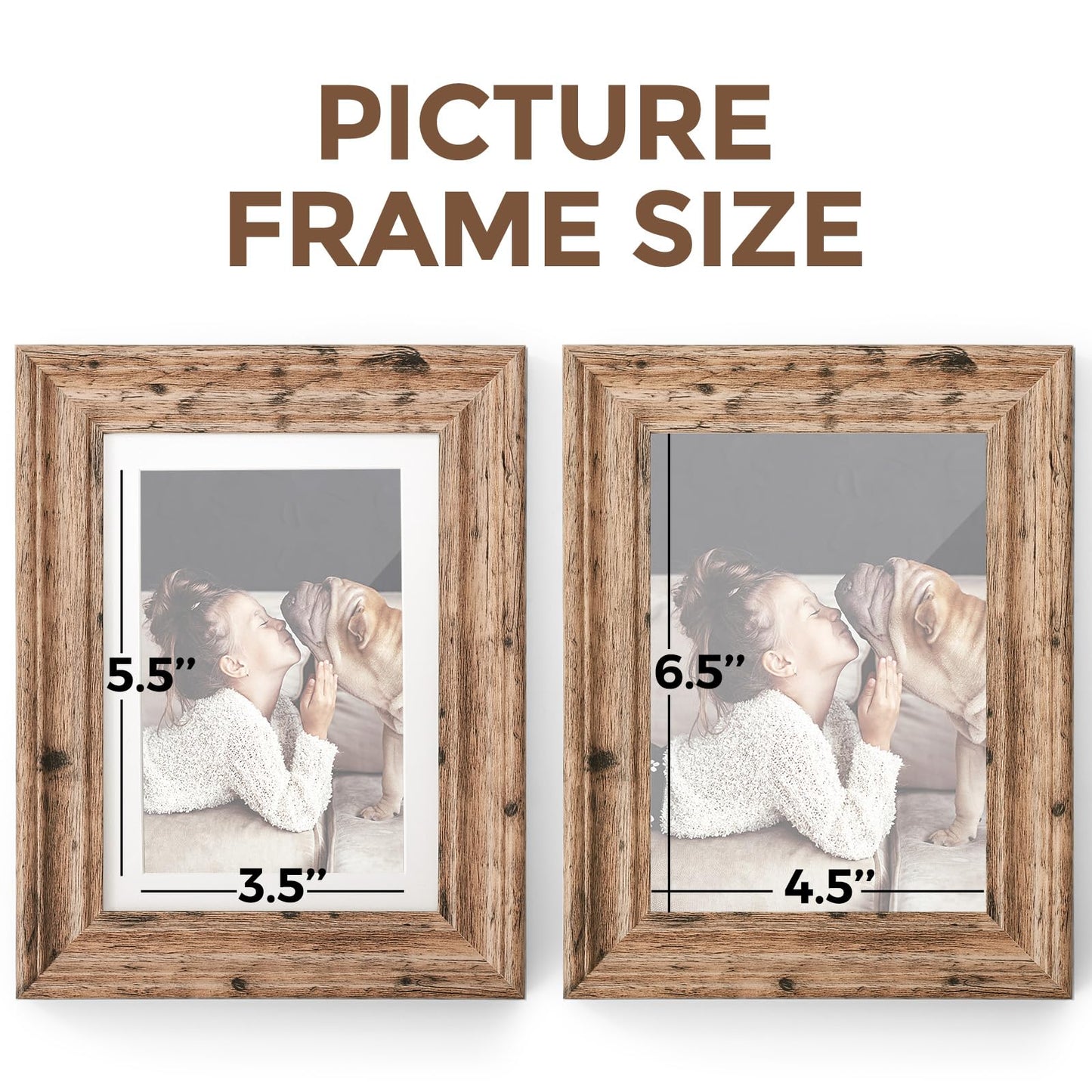TWING 5x7 Picture Frames Set of 6, Rustic Picture Frame 4x6 with Mat or 5X7 Without Mat, Tabletop Display Wall Mounting Collage Photo Frames Brown Walnut Wood Pattern