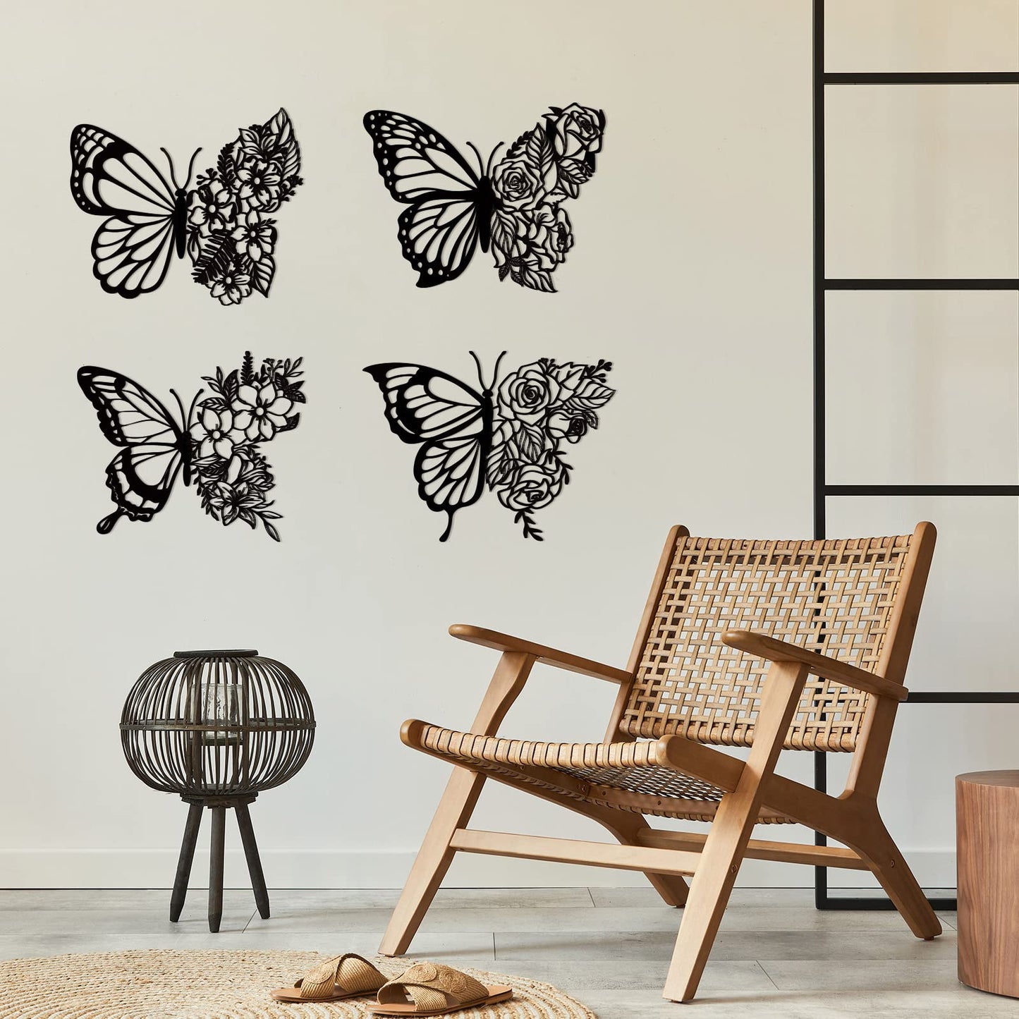 Pelopy 4 Pcs Butterfly Metal Wall Decor Boho Butterfly Decoration Wall Art Iron Hanging Wall Decor Flower Wall Art for Bedroom Living Room Home Wall Indoor Outdoor Farmhouse Black
