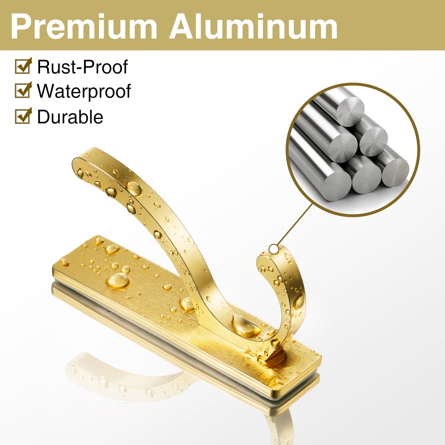 pickpiff Adhesive Wall Hooks for Towels - Sticky Hook Hanging Heavy Duty (13lb), Hanger for Door, Bathroom, Dorm, Closet - for Coats, Purse, Bag, Robe - No Damage to Wall - Gold 4 Pack