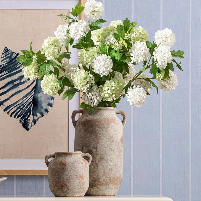 Large Flower Vase Home Decor - Tall Ceramic Farmhouse Rustic Table Vases with Handle Living Room Decoration Decorative Modern Vintage for Floor Kitchen Shelf Coffee Dining Desk Fireplace (12" Retro)