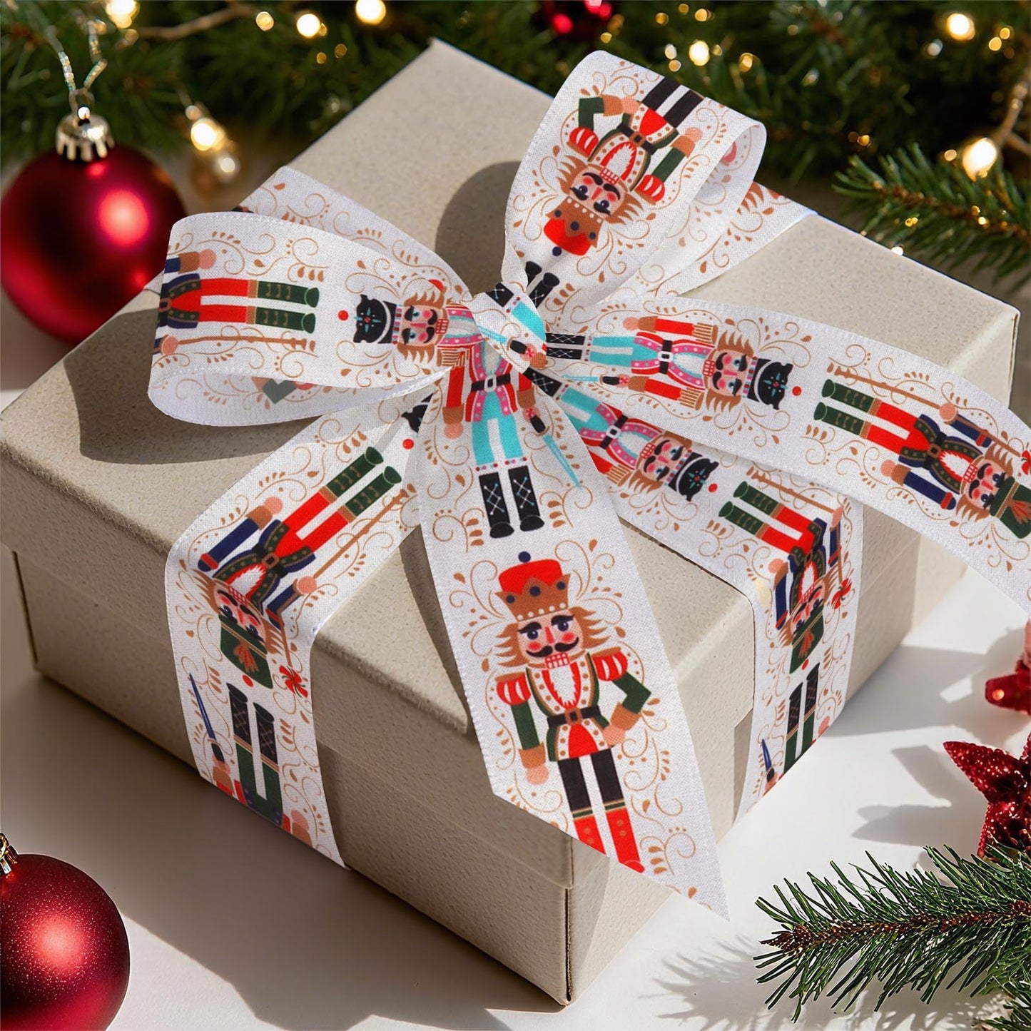 2 Rolls Christmas Ribbons for Crafting, 2.5" ×10 Yards Xmas Wired Edge Ribbon Christmas Cartoon Characters Craft Ribbons Red Wired Ribbon for Crafting Christmas Party Decorations Supplies