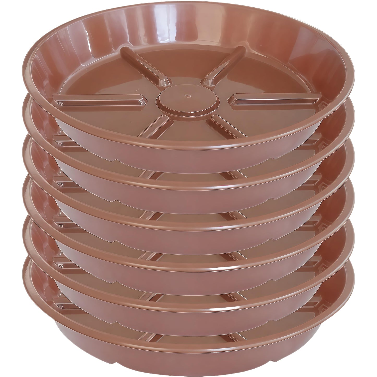 MSKIAUO Plant Saucer Pot Tray 8 inch, 6 Packs Flower Planter Saucers, Heavy Drainage Tray for Indoors No Holes, Plastic Plant Saucers Water Catcher for Pots Base, Chocolate