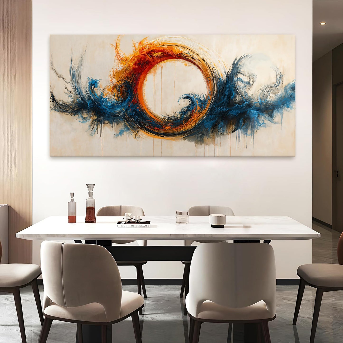 I@U Large Wall Art For Living Room Modern Abstract Wall Art Decor Ready To Hang Abstract Red Blue Circle Canvas Art Wall Decor For Bedroom Kitchen Dining Room Office Decoration 29x58 Inch