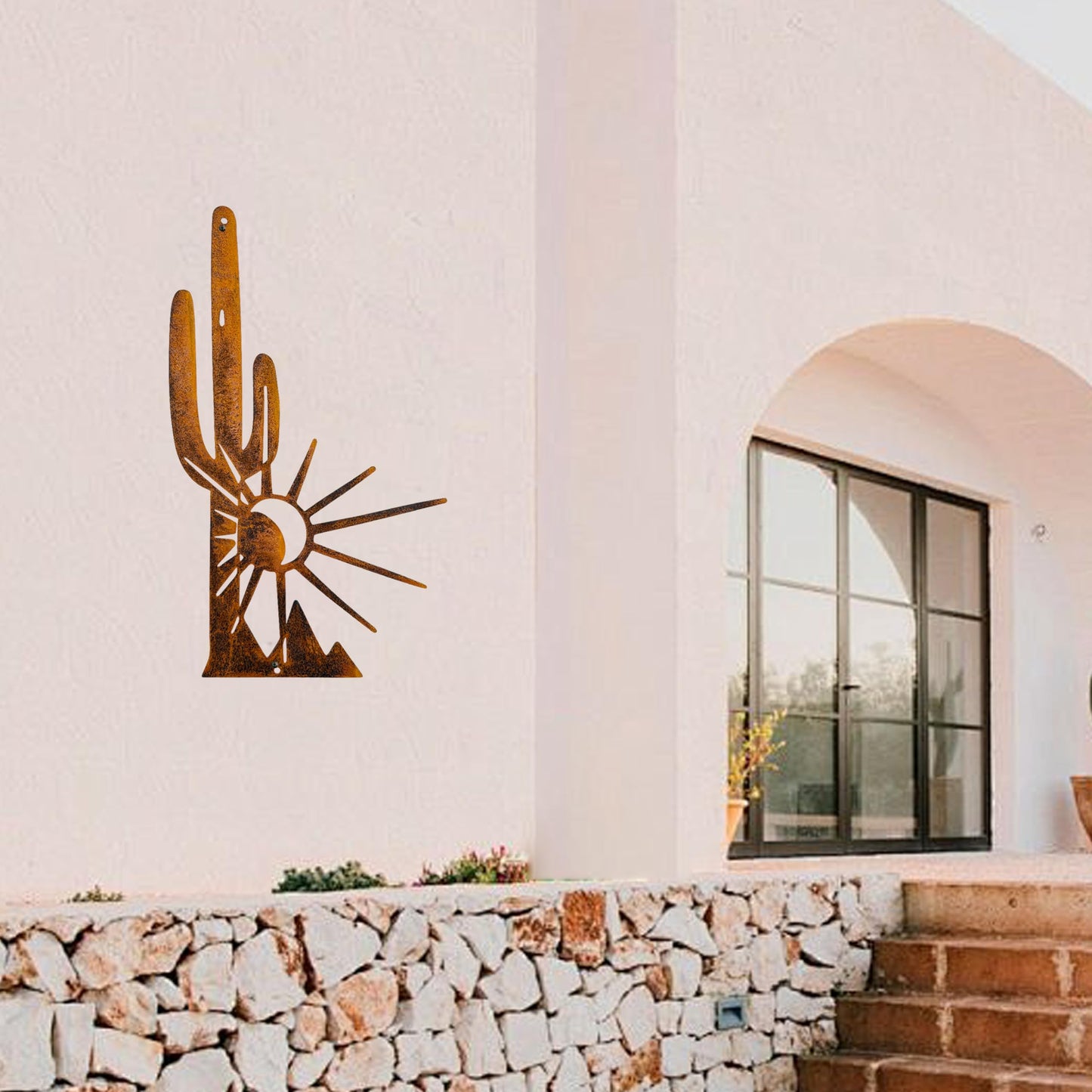 Metal Cactus Wall Decor And Yard Art, Desert Patio Garden Decor, Rustic Desert Saguaro Sunset Art, Southwest And Western Outdoor Decor For Home Living Room Outdoor