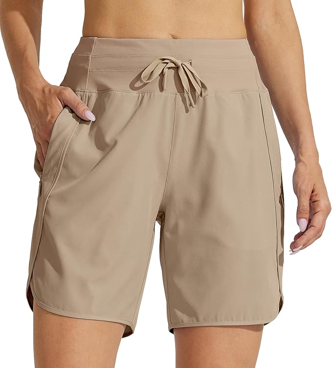 Willit Women's 7" Athletic Running Shorts Long Workout Hiking Shorts Quick Dry High Waisted Active Zipper Pocket(Large)
