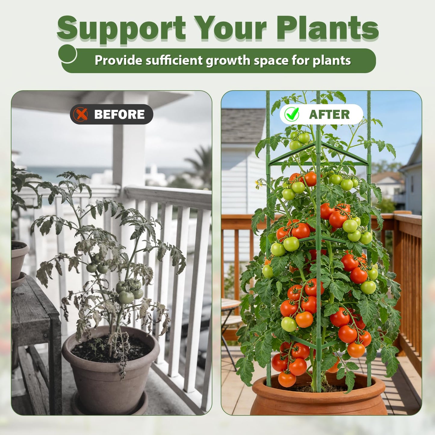 Tegarbed 6 Pack Tomato Cage for Garden Plant Supports, 48 Inch Tomato Trellis for Potted Plants, Heavy-Duty Garden Plant Stakes for Climbing Vegetables Plants Cucumber Peony Flowers, Green
