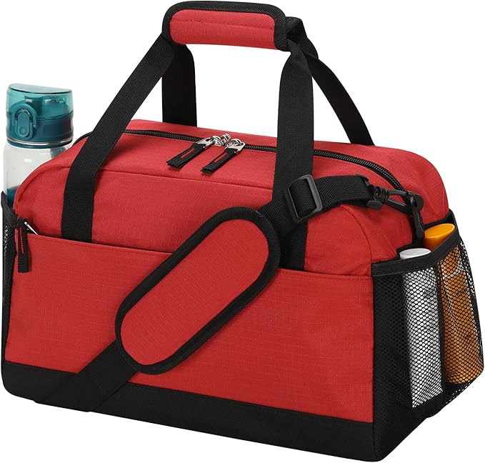 Small Gym Bag with Wet Pocket - 14 inch Mini Duffle Bag for Men & Women Lightweight Carry On Bag for Travel Sport - Red