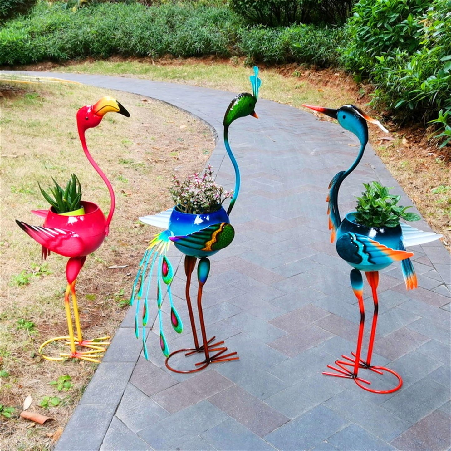 AOOOWER Metal Flamingos Peacocks Decors Planter for Outdoor Plant Metal Planter Gifts for Women Mother Garden Planter Decoration