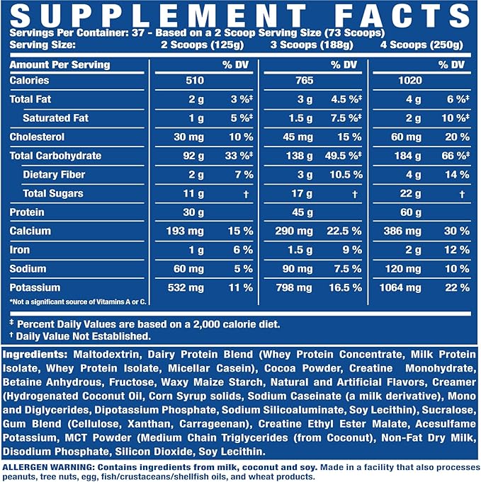 Ronnie Coleman Signature Series King Mass XL Mass Gainer Protein Powder ??Dark Chocolate Weight Gainer with 60g Protein, 180g Carbohydrates, 1,000+ Calories, Creatine & Glutamine ??10 Pound