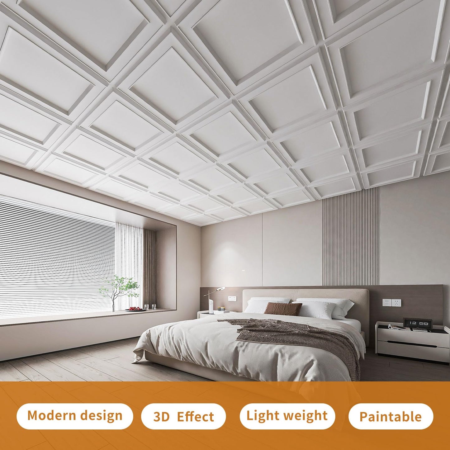 WOWSTAR 12-Pack 24"x24" Drop Ceiling Tiles, Waterproof Glue up Ceiling Panels, Modern Style 3D Wall Panels, White