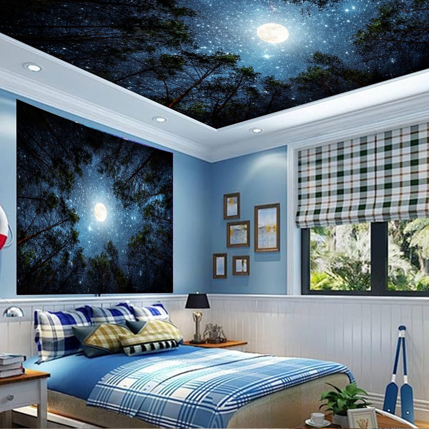 Apdidl Forest Galaxy Starry Tapestry for Bedroom Ceiling, Blue Space Night Starry Sky Moon Stars Tapestry Aesthetic, Tree Forest Milky Way Backdrop Wall Hanging for Dorm Living Room Decor (51" X 60")