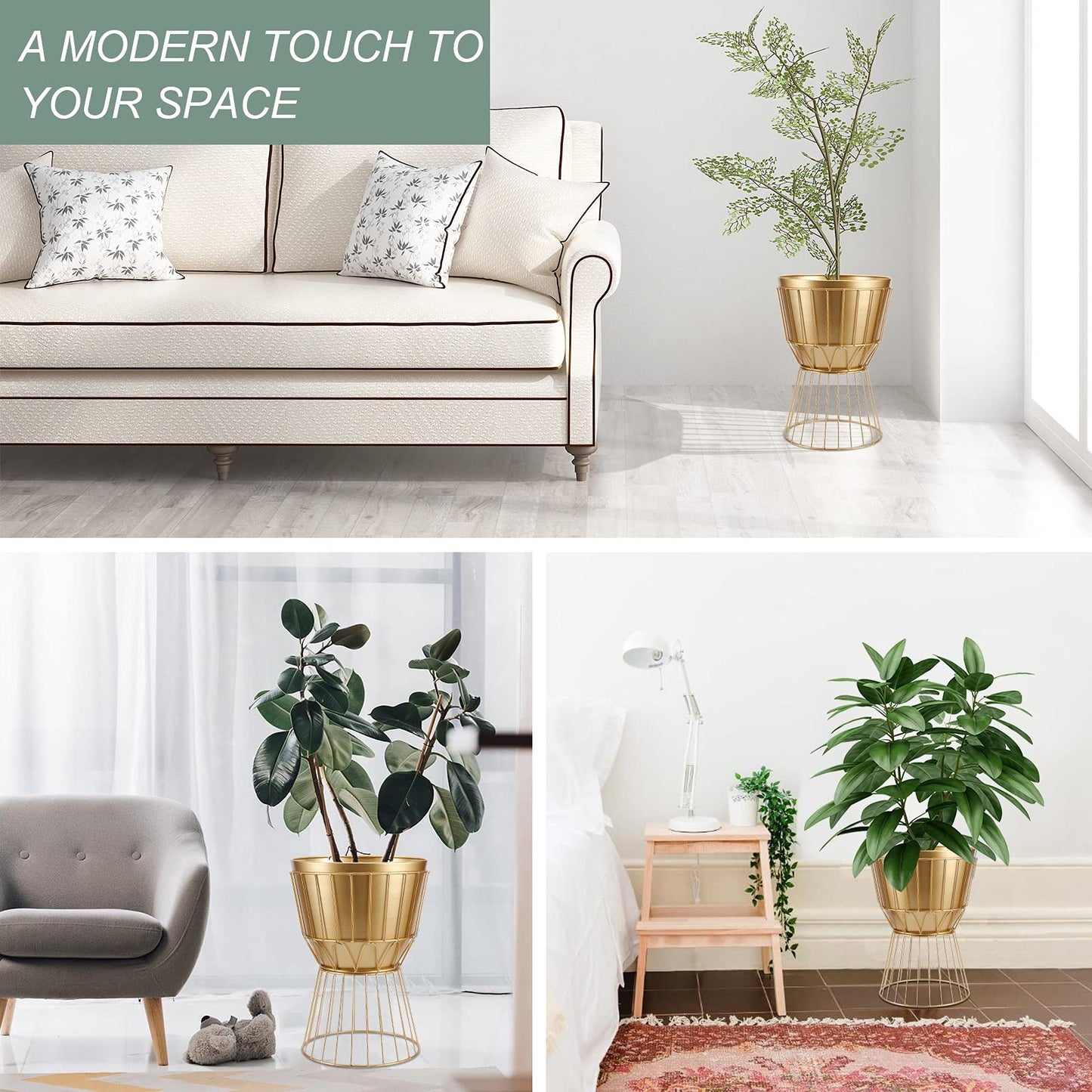 Gold Planter Stand with Pot 12" - Decorative Metal Plant Holder Stand Indoor, Gold Plant Stand Modern Flower Potted Rack for Corner Display, Living Room, Office, Modern Home Decor - 17.5" Tall