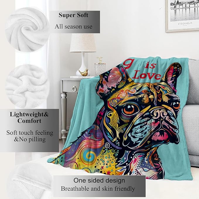 French Bulldog Blanket Pop Art Dog Throw Blankets,Birthday Gifts for Kids Adult Women & Pet Lovers,Lightweight Soft Fleece,for Sofa Couch Bed Room Farmhouse Art Decor 50x60in