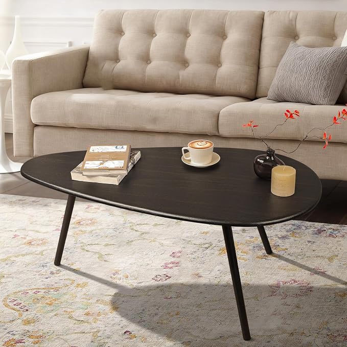 Coffee Table Modern Oval Coffee Tables Retro Center Table for Small Space Mid Century Rustic Accent Table for Living Room Home Office, Easy Assembly 22" D x 43" W x 18" H