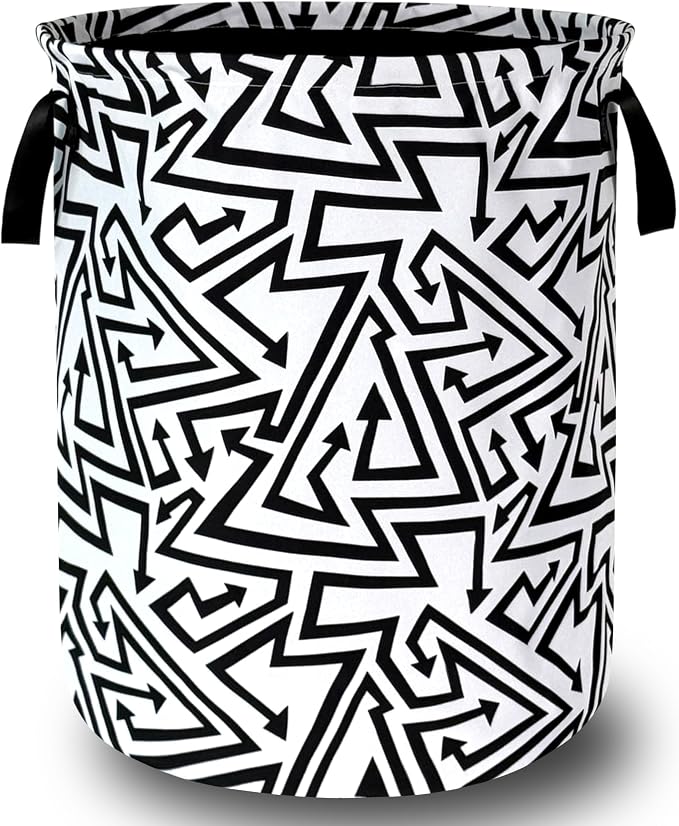 Black White Abstract Arrow Laundry Basket Foldable With Handles Tote Bag Oxford Cloth Funny Laundry Hamper Clothes Storage Bucket Toy Organizer 18.9" x 16.5" For Bathroom/Laundry/Bedroom