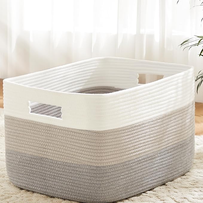 Artfeel Blanket Basket,Rectangle Woven Baskets for Storage,30L Laundry Basket for Decorative Nursery Blanket,Toys,Dirty Clothes and Magazine in Shelves,Baby Room,and Living Room