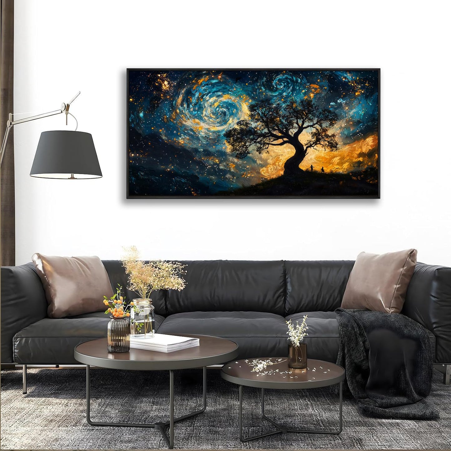 The Mode Art Wall Art Starry Night Canvas Wall Art Natural Scenery Pictures Wall Decor For Living Room Bedroom Decor Office Home Decoration 20 x 40 inches -Black Framed