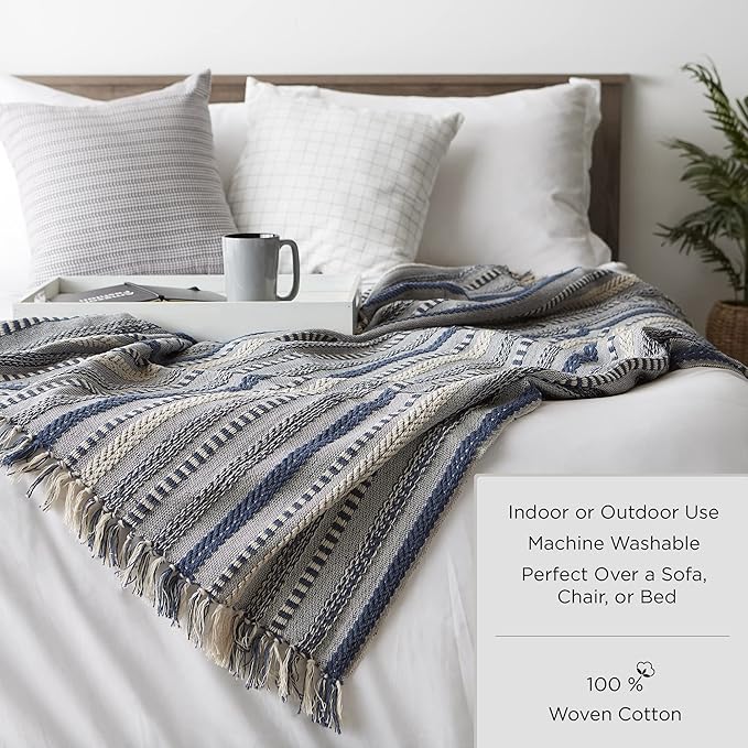 DII Buffalo Check Collection Rustic Farmhouse Throw Blanket with Tassles, 50x60, Black/White