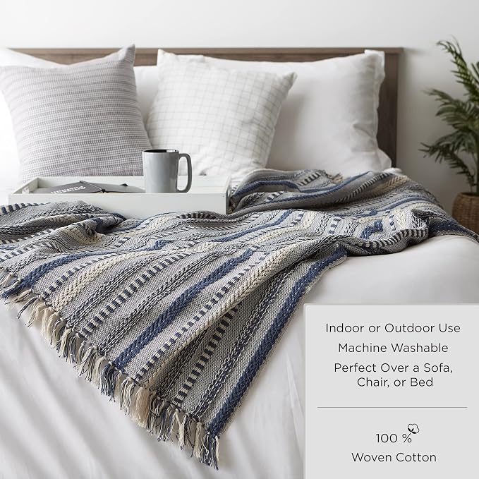 DII Diamond Throw Collection Woven Cotton, 50x60, Aqua