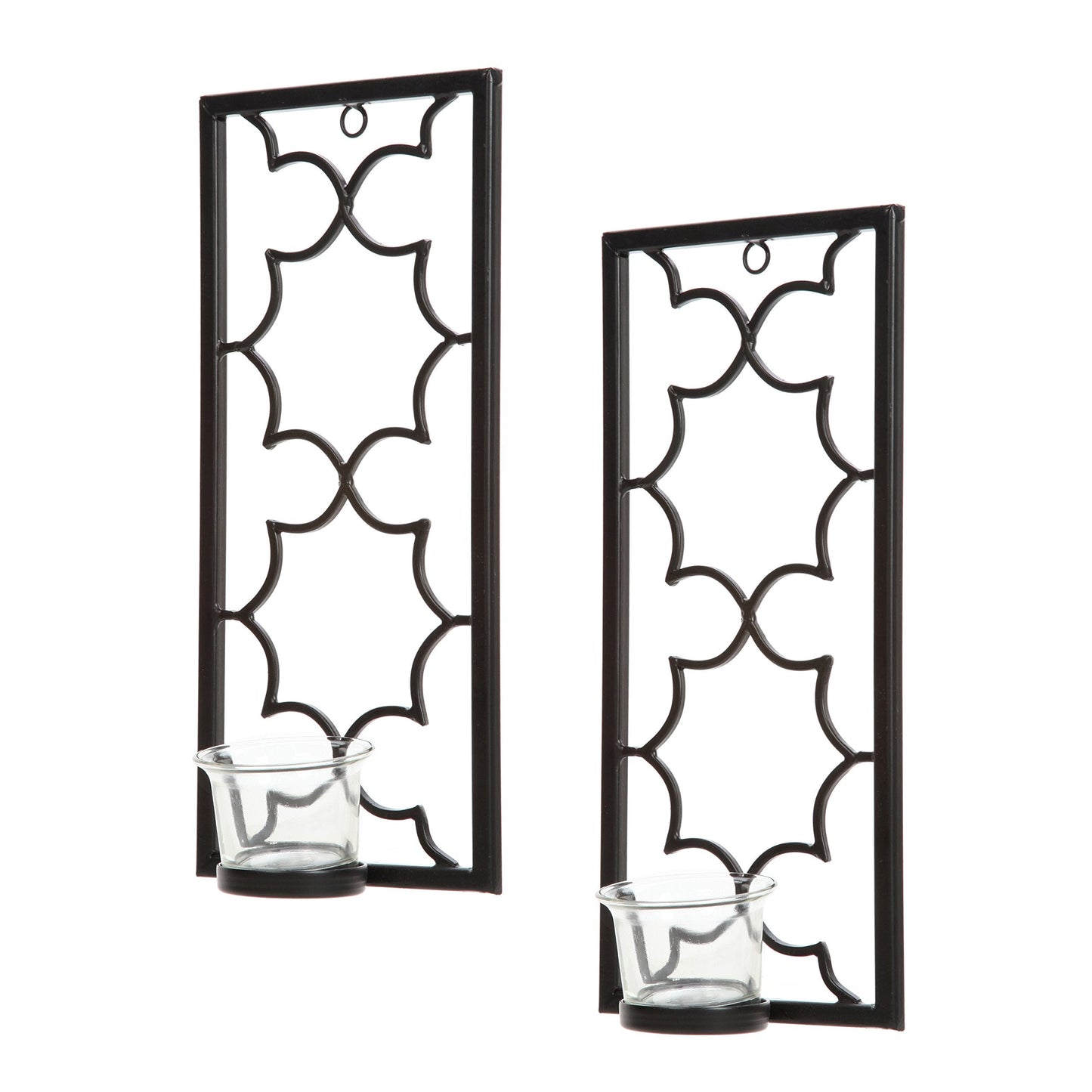 Hosley's Set of Two, 11" High Iron Tea Light LED Candle Wall Sconces, Black. Hand Made by Artisans. Ideal Gift for Wedding, Special Occasion, Spa, Aromatherapy, Meditation Setting. O3