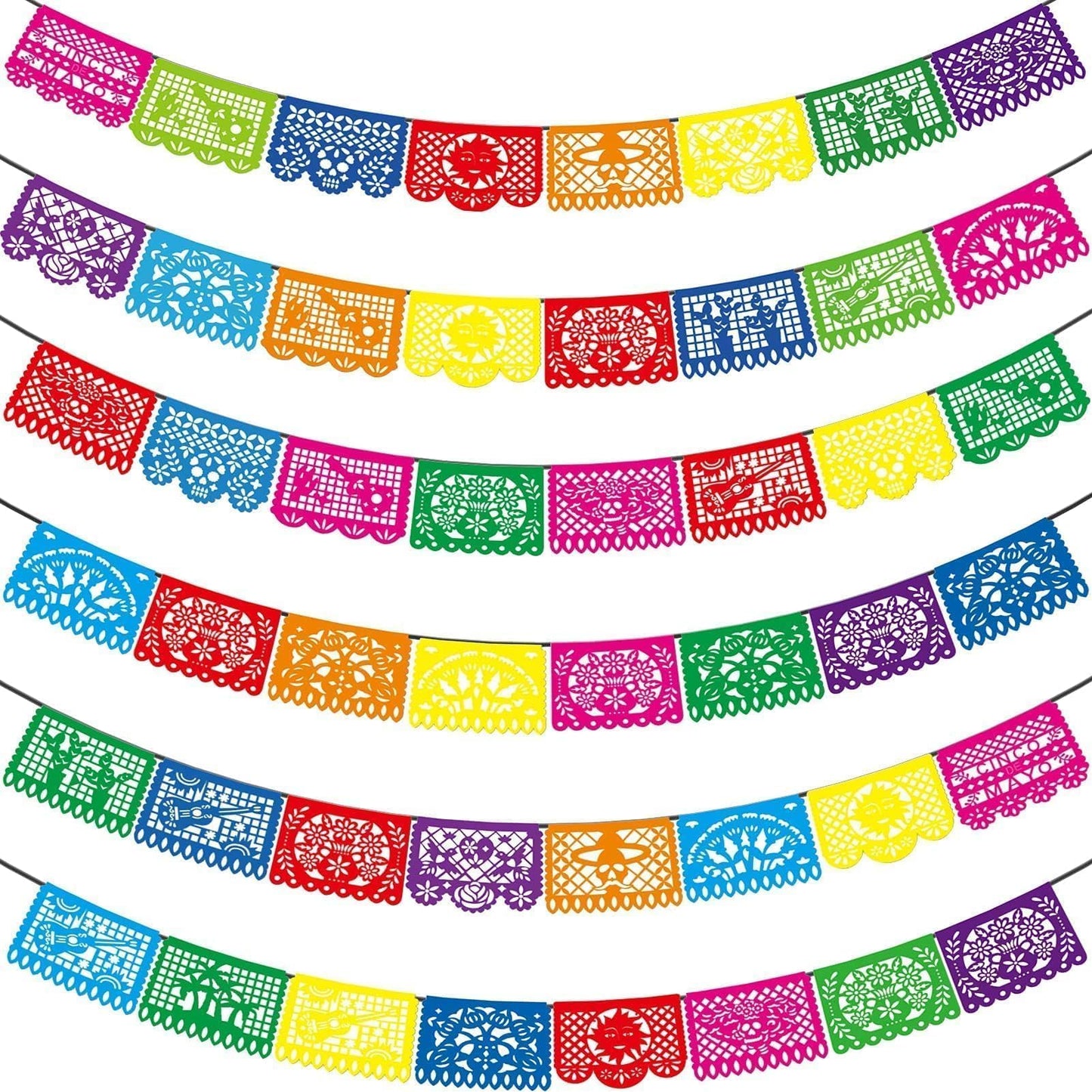 Asoulin 6PCS Mexican Party Banners, Cinco De Mayo Decoration Fiesta Party Decoration, Mexican Themed Party Decor 5 De Mayo Banner Plastic Papel Picado, Mexico Birthday Party Supplies -12 Patterns/90FT