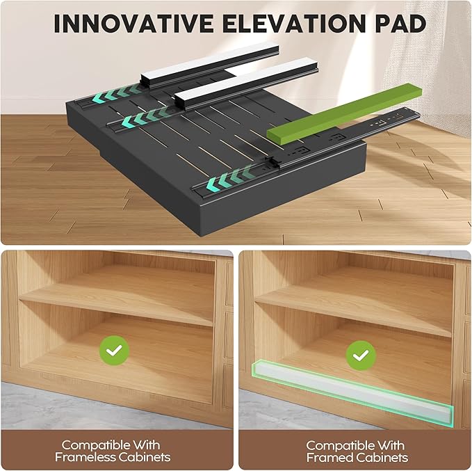 Seinloes 4Pack Expandable Pull Out Cabinet Organizer 21"Deep With Raising Pad for Framed Cabinets,Slide Out Drawers with 4pcs Divider Racks,Roll Out Shelves Adhesive,Adjustable Width 12.05"-20.4"Black