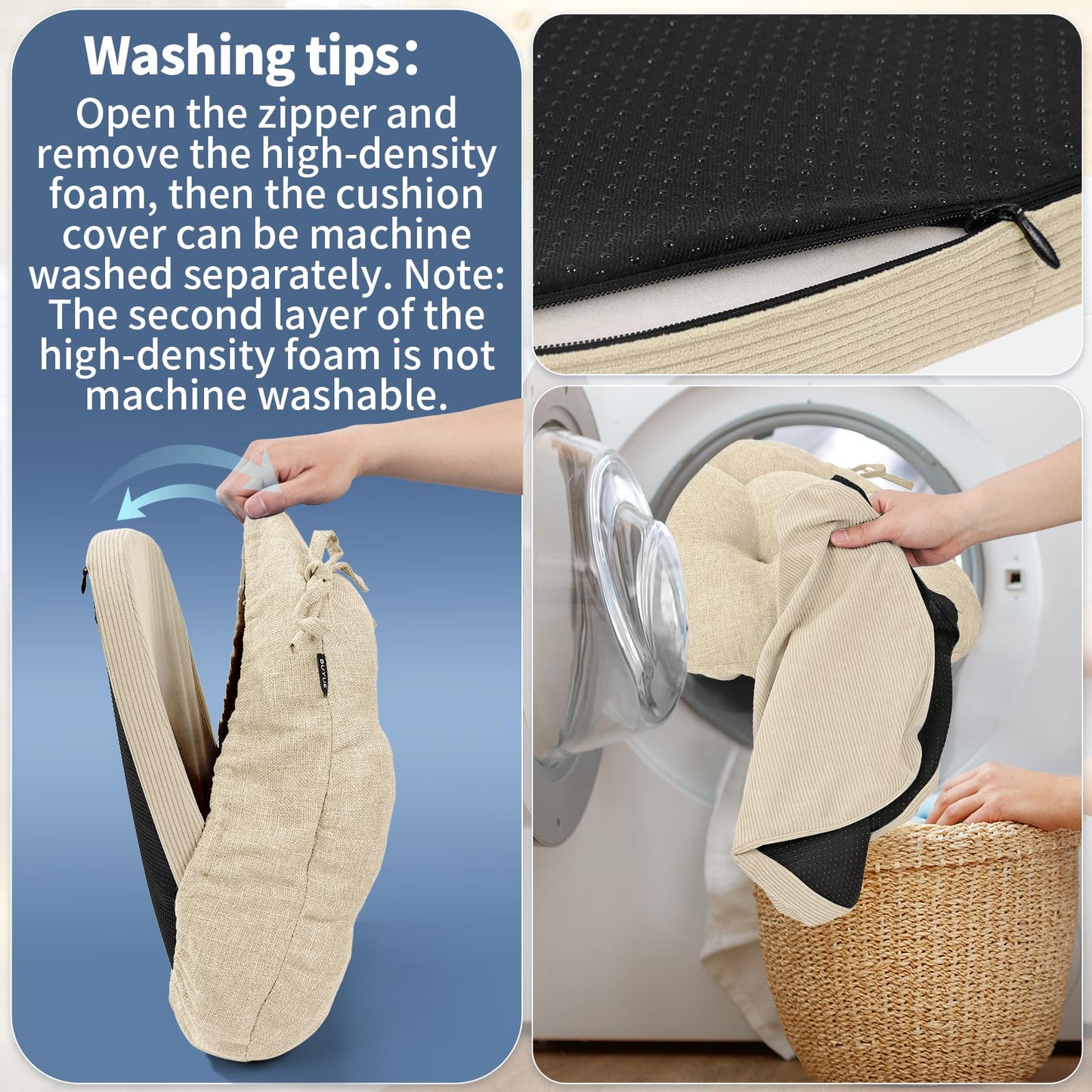 BUYUE Double-Layer Thickened Chair Cushion for Dining Chair, Natural Latex Foam Support, 2-Faced Reversible Kitchen Seat Cushion, Practical Non-Slip Chair Pad, 1 PC, Beige