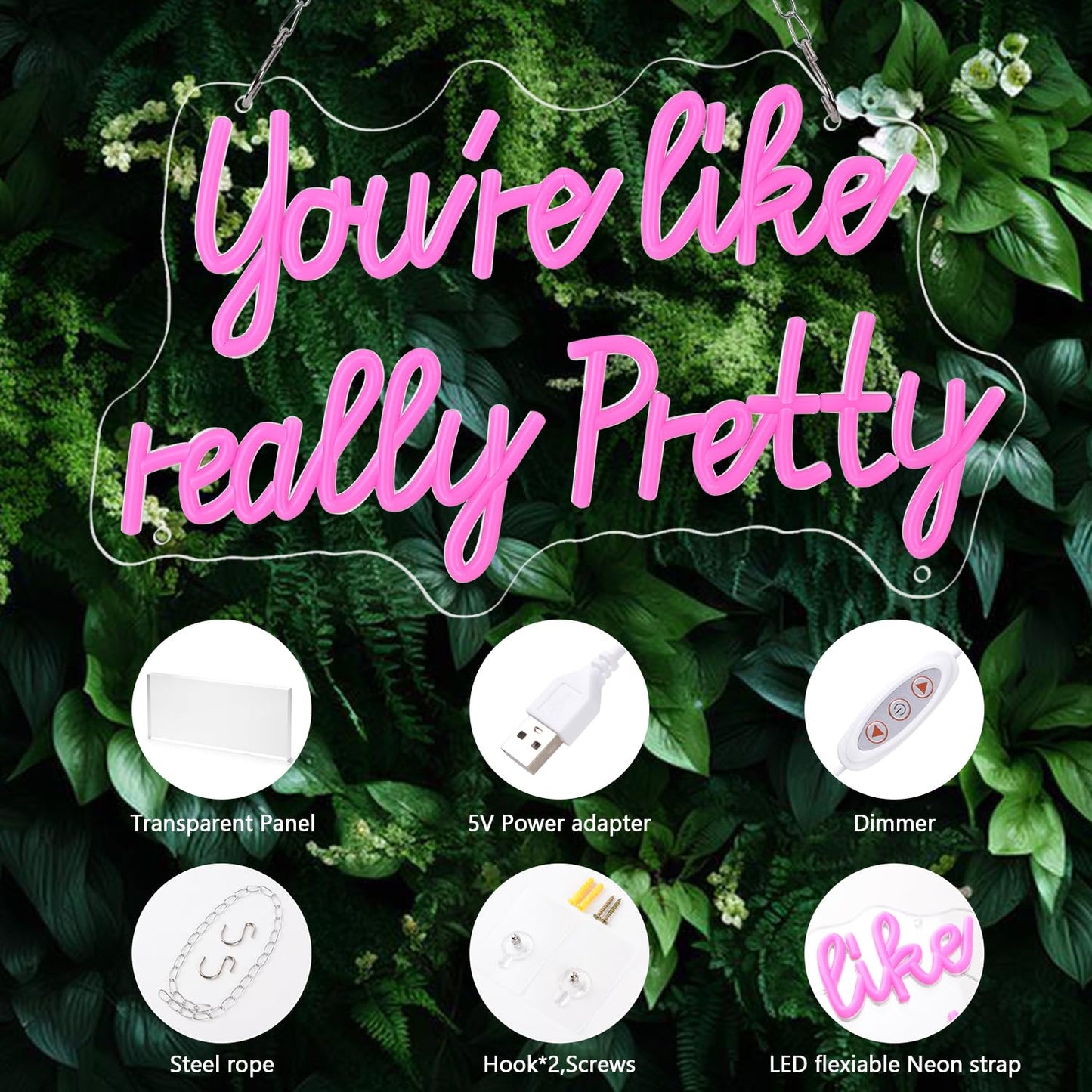 You Are Like Really Pretty LED Neon Sign, 15 * 9 inch, Pink USB Powered Neon Sign for Room Decor, Girls Room, Party, Gifts