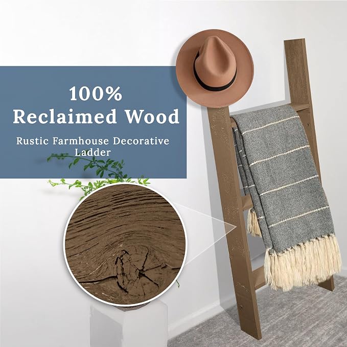 BARNWOODUSA Throw Blanket Ladder – Fully Assembled Reclaimed Wood – Rustic Decorative Ladder for Towels, Quilts, & More – Perfect Farmhouse Decor for Bathroom, Porch, or Living Room,3ft.