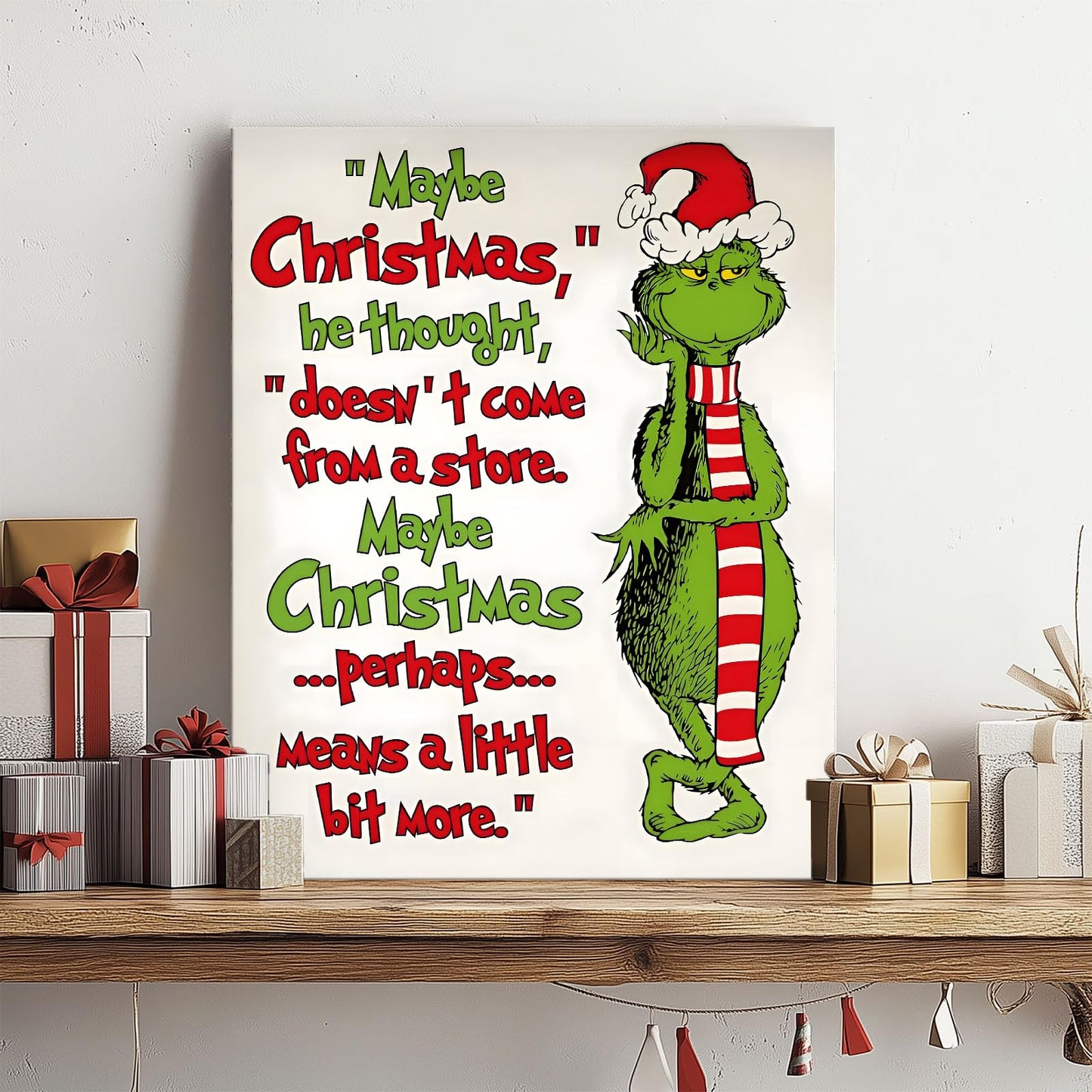 Christmas Canvas Wall Art Decor - “Maybe Christmas Means a Little Bit More” Holiday Quote Decor - 16x20 inch Whimsical Festive Wall Decoration for Room or Office - Premium Quality Canvas Print