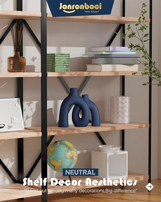 Hug Donut Decorative Vase Set - Navy Blue Vase, Modern Coastal Style Vases Home Decor, Matte Ceramic Decorations for Living Room Shelf, Bookshelf Mantle Entryway Table or Console Décor (Navy Blue)