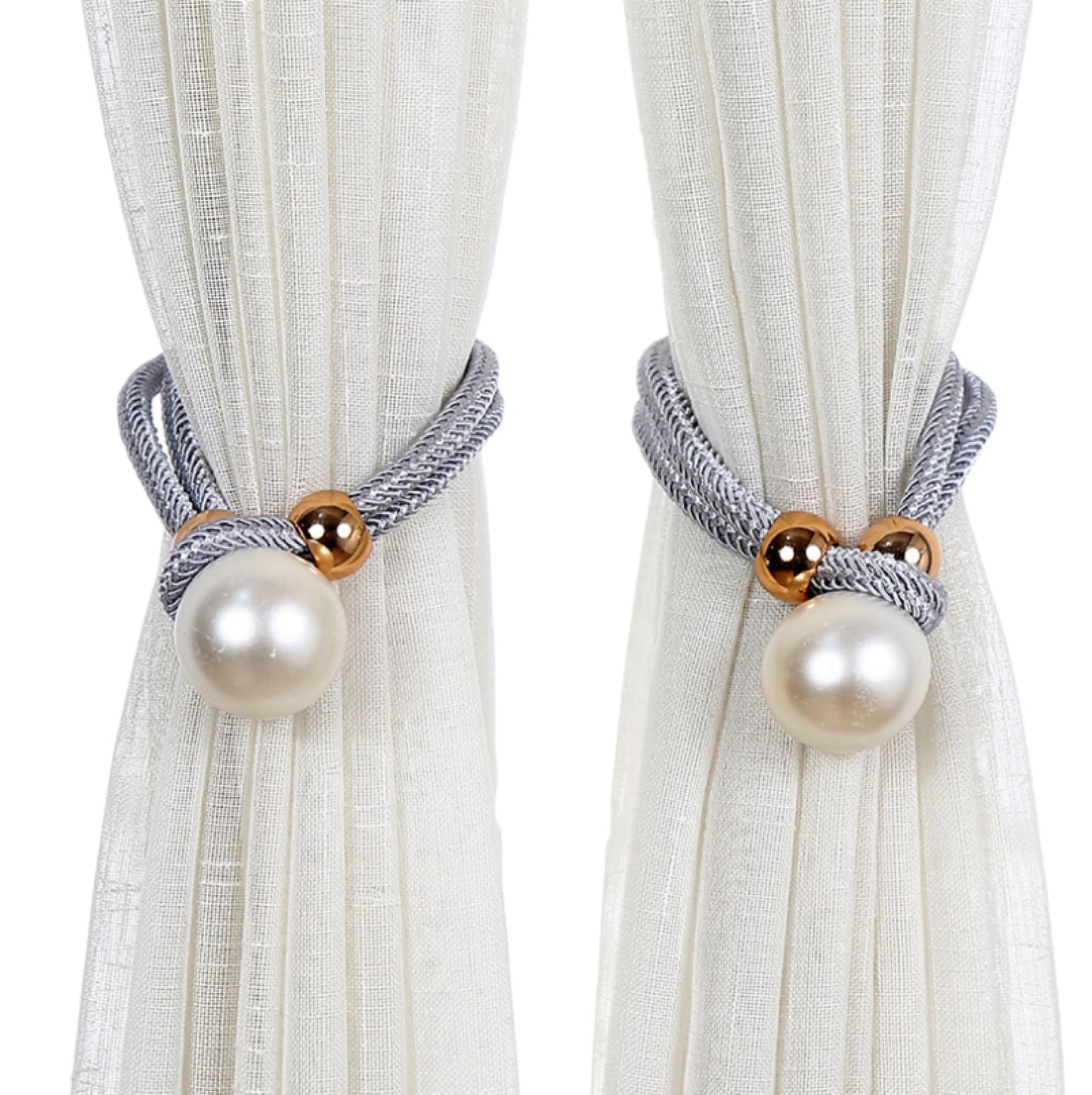 FKTHYO Curtain Ties 4 Pieces of Pearl Curtain Binding Living Room Adjustable Gauze Curtain Tie with Curtain Buckle Dark Red (Light Gray)
