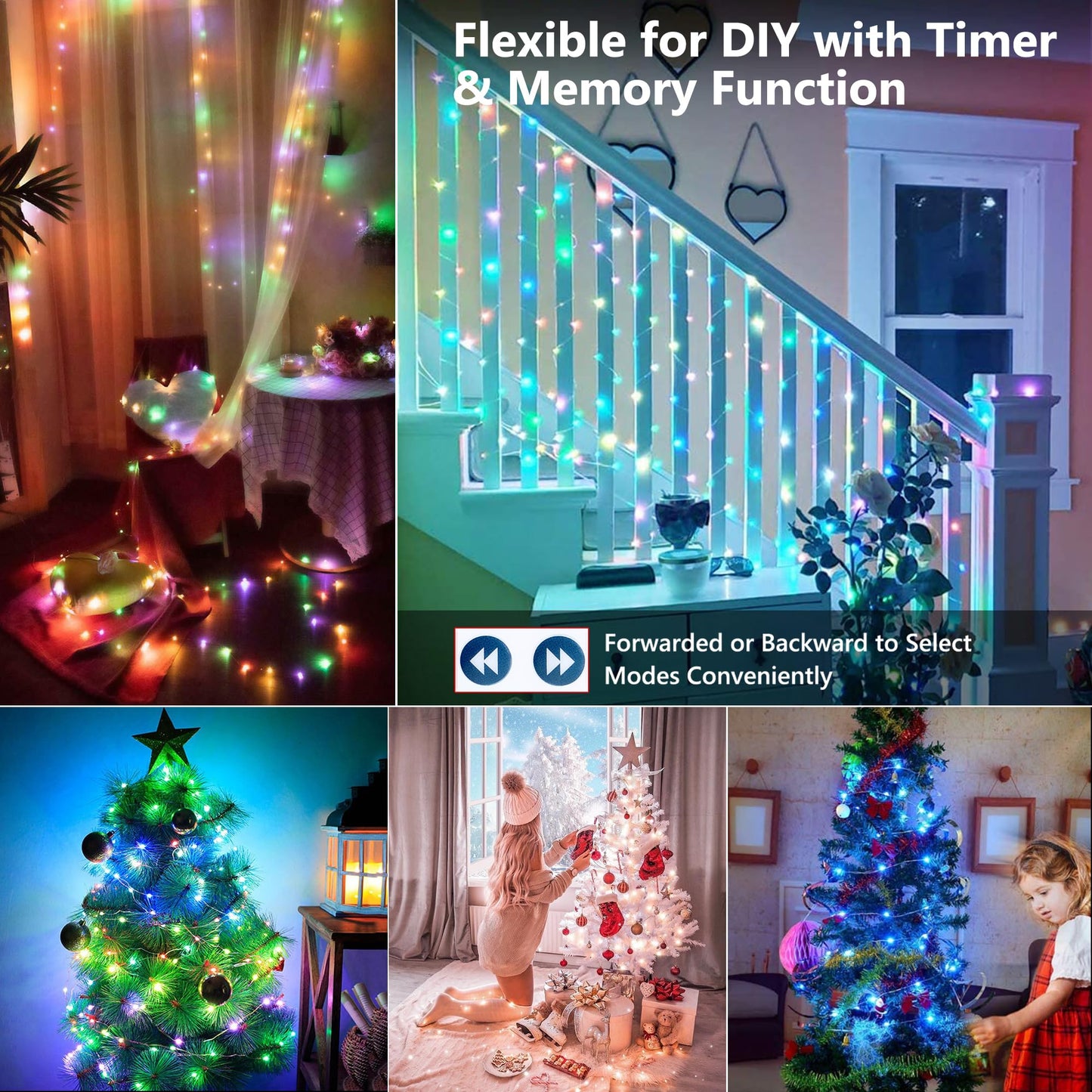 BrizLabs Color Changing Fairy Lights, 66ft 200 LED Red White Blue Fairy Lights with Remote, July 4th Lighting with Timer Dimmable Twinkle Light Music Sync for Indoor Xmas Halloween 4th of July Party