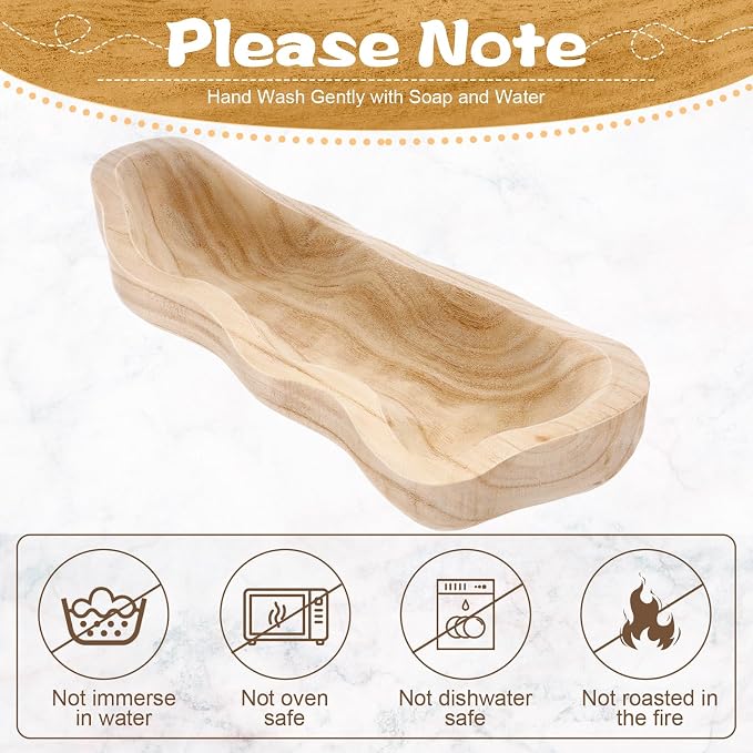 Nuogo 1 Pack 14 Inch Wavy Edge Dough Bowl Large Size Wood Rustic Dough Bowl Decorative for DIY Farmhouse Home Supplies Kitchen Decoration (Color of Wood)
