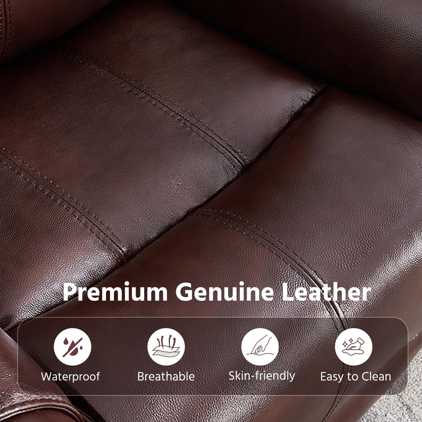 ANJ Premium Genuine Manual Reclining Sofa Set with Overstuffed Backrest, Included Single Recliner Chair and Loveseat 2-Seater Couch with Storage Console, 2-Piece Living Room Furniture Set, Rust Brown
