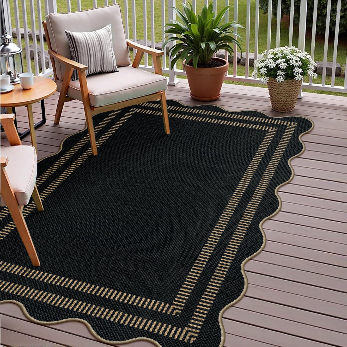 LORWER Modern Easy Jute 3x5 Outdoor Patio Rug, Black Washable Rugs for Entryway Indoor Kitchen Rugs, Farmhouse Neutral Non Slip Carpet for Living Room Backyard