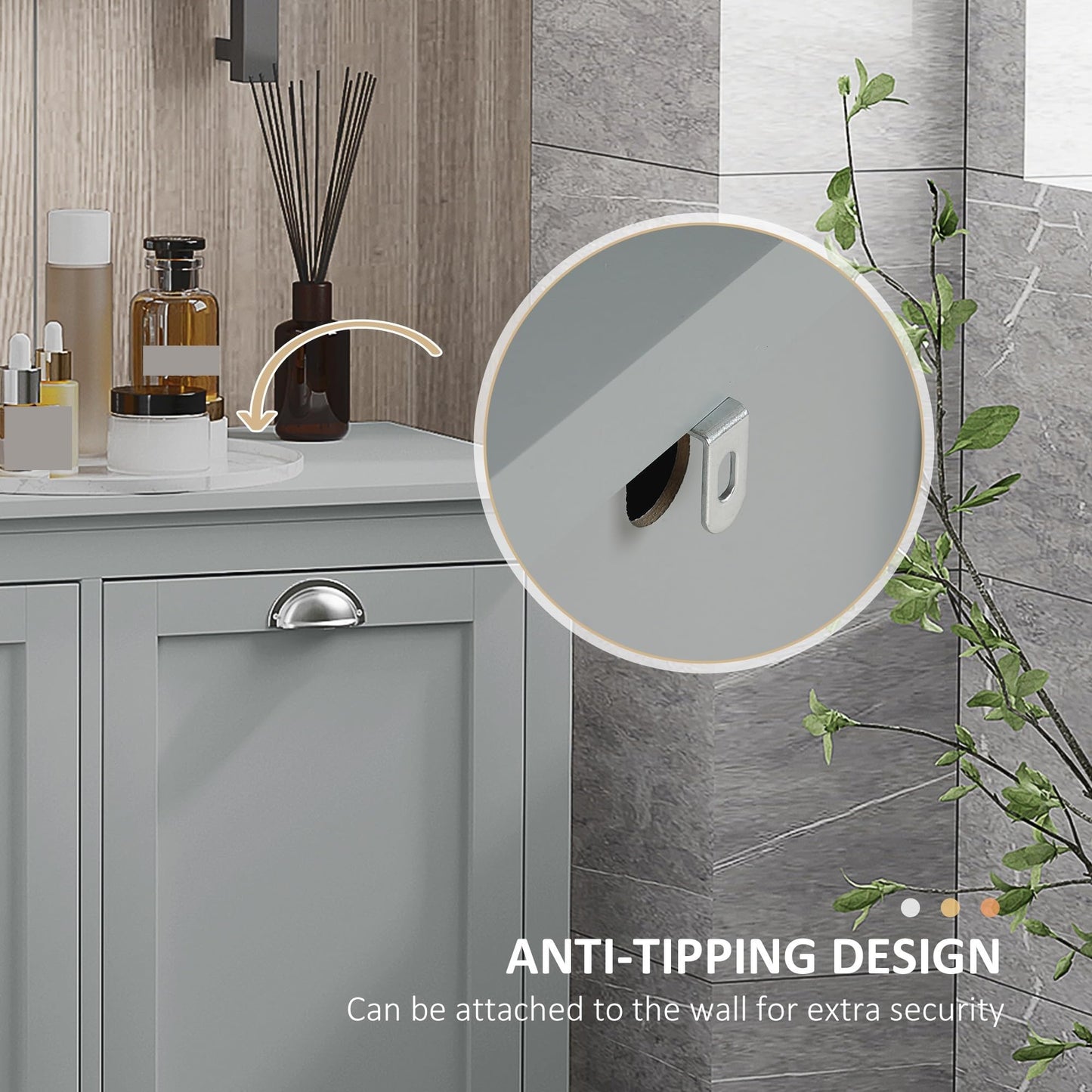 Modern Tilt-Out Laundry Sorter Cabinet, Bathroom Storage Organizer with Two-Compartment Tilt-Out Hamper,for Kitchen Home