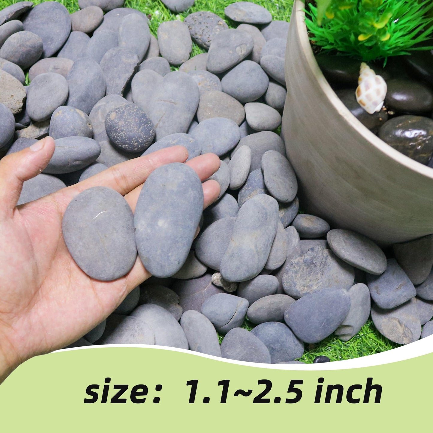2.4LB River Rocks,Mexican Beach Pebbles for Plants,Potting,Garden Landscape Stone Paving Stone Grey 1Inch - 2Inch