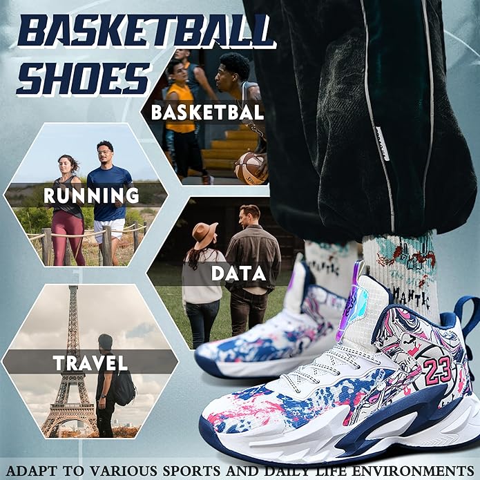 Men's Basketball Shoes Breathable Anti Slip Fashionable Graffiti Training Shoes Outdoor Shoes
