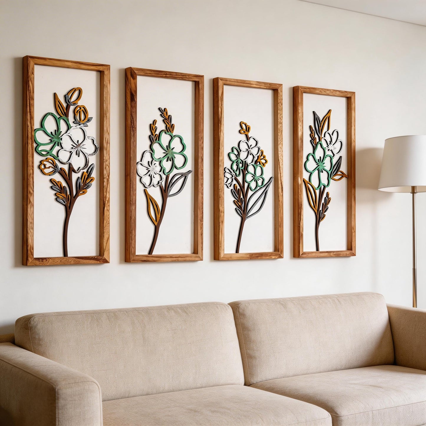 3D Wooden Framed Floral Wall Art 16 inch Ready-to-Hang Set Stylish Painting for Bathroom Living Room Kitchen Boho Botanical Farmhouse Decorations Gift Idea