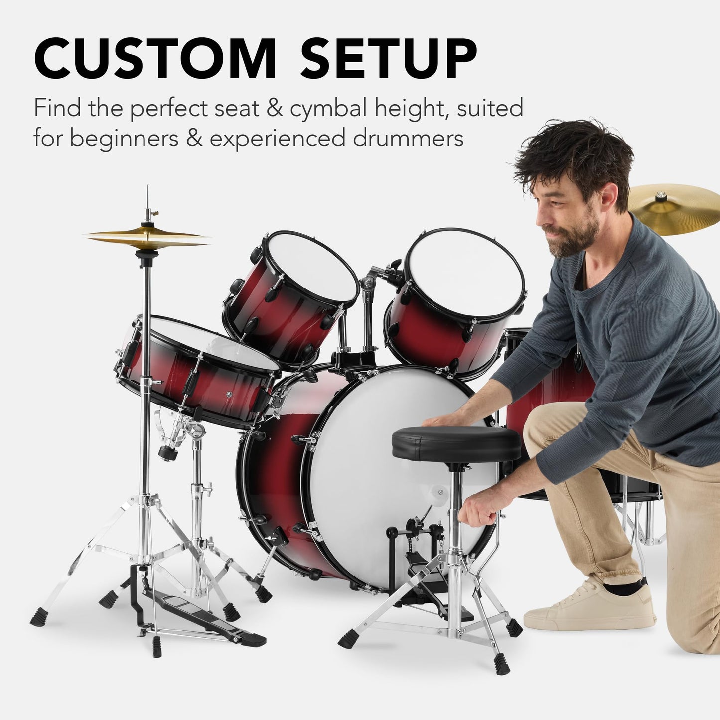 Best Choice Products 5-Piece Full Size Complete Adult Drum Set w/Cymbal Stands, Stool, Drum Pedal, Sticks, Floor Tom - Dark Cherry Sunburst