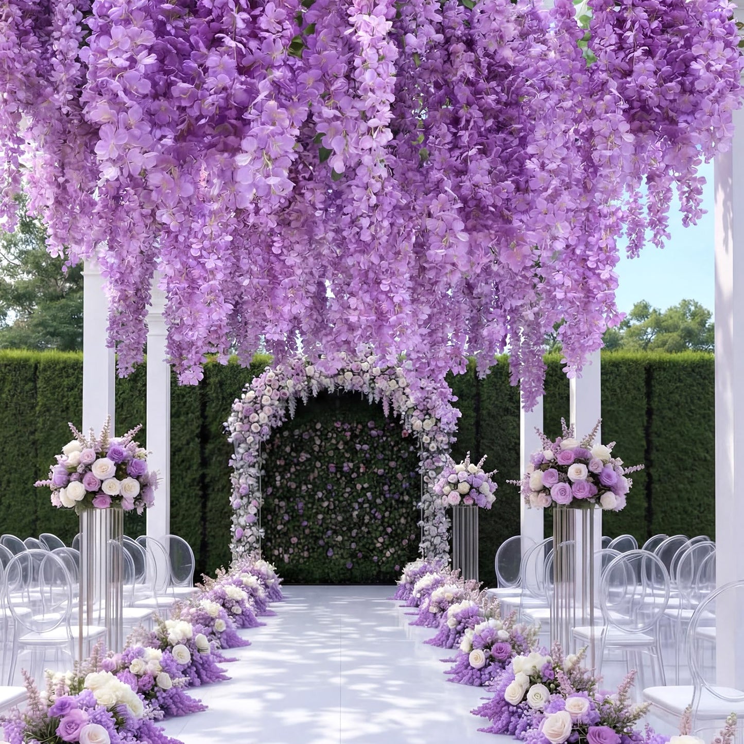 Giegxin Purple 26 Pcs 3D Wisteria Tree for Classroom Room Ceiling Wall Decor Bulletin Board Large Wisteria Garland with 5 Metal Mesh Panel Artificial Fake Hanging Flower Wedding Bedroom Backdrop
