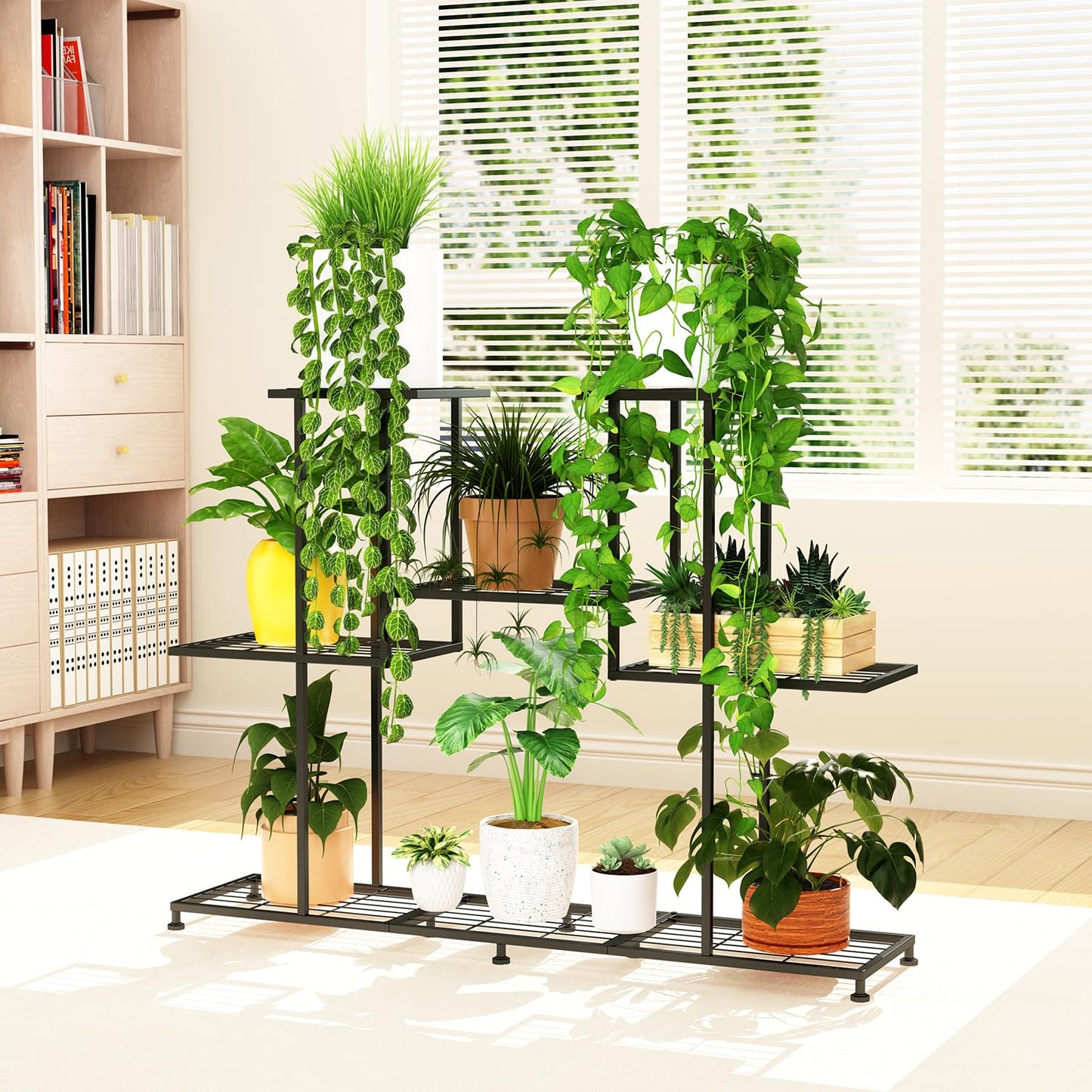 Twhep Metal Plant Stand, 5 Tiers Multifunctional Plant Stands for Indoor Plants, Decorative Black Steel Plant Shelf for Indoor Patio Garden Balcony and Yard (4 tiers 12 pots)