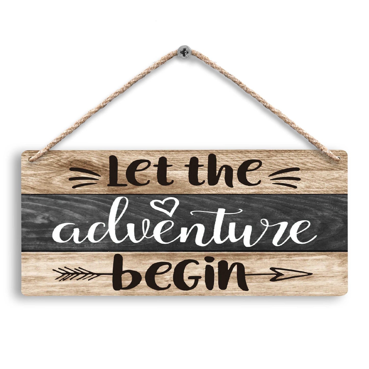 FUGWN Let the Adventure Begin Hanging Wooden Signs 12x6, Rustic Cabin Camper Home RV Wall Decor, Camping Lovers Home Decor Gifts for Camper Women Men