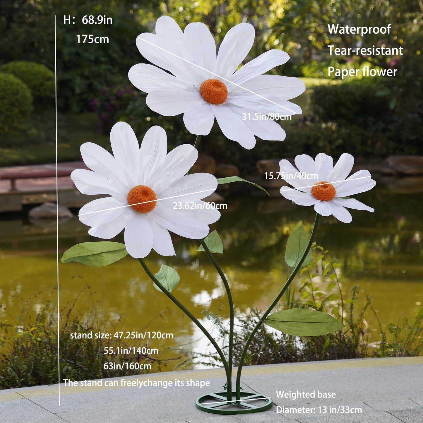 ZEYEXE Giant Flower for Decoration,Large Faux Daisy with Stand,Giant Artificial Flowers Decor Oversized Paper Flowers for Garden Party,Home,Weddings,Event & Commercial Display (White)
