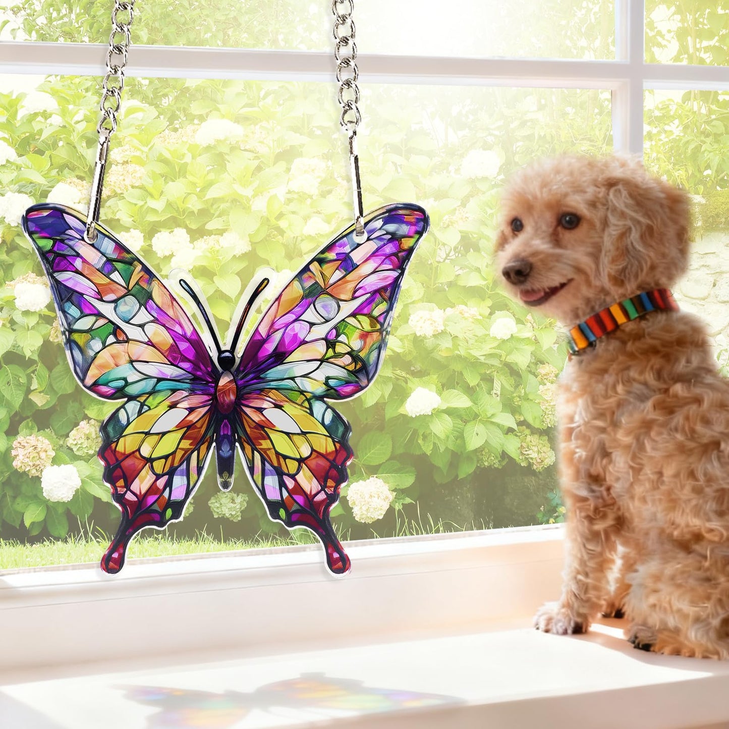 Butterfly Gifts for Women, Butterfly Ornaments Suncatcher Acrylic Decorations Stained Glass Effect Window Hanging with Chain 2026 Inspirational Butterflies Sun Catcher Decor for Christmas Tree