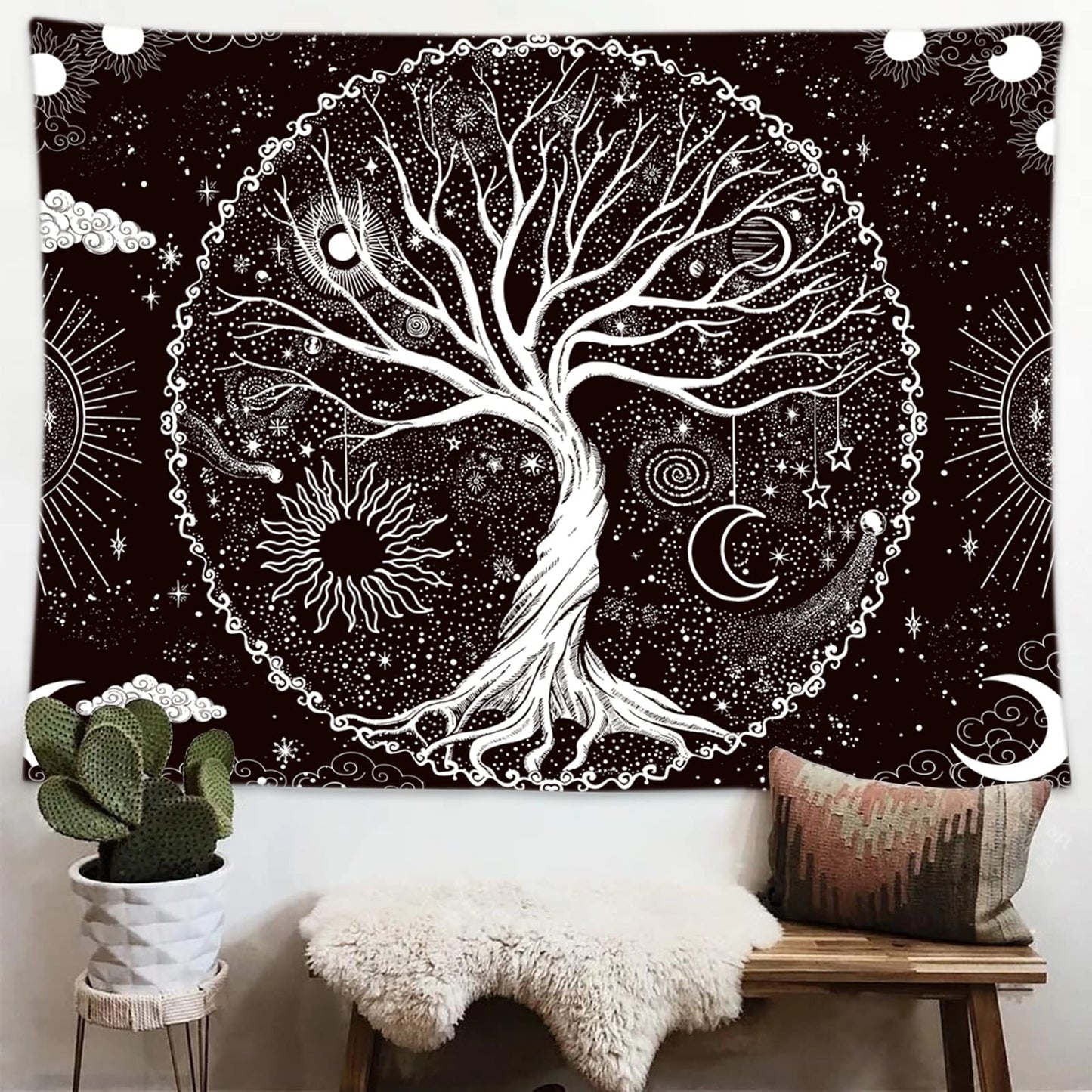 Wonrizon Tree of Life Tapestry,Black and White Galaxy Space Tapestries Aesthetic Psychedelic Wall Hanging decor for Living Room Bedroom (51.2" x 59.1")
